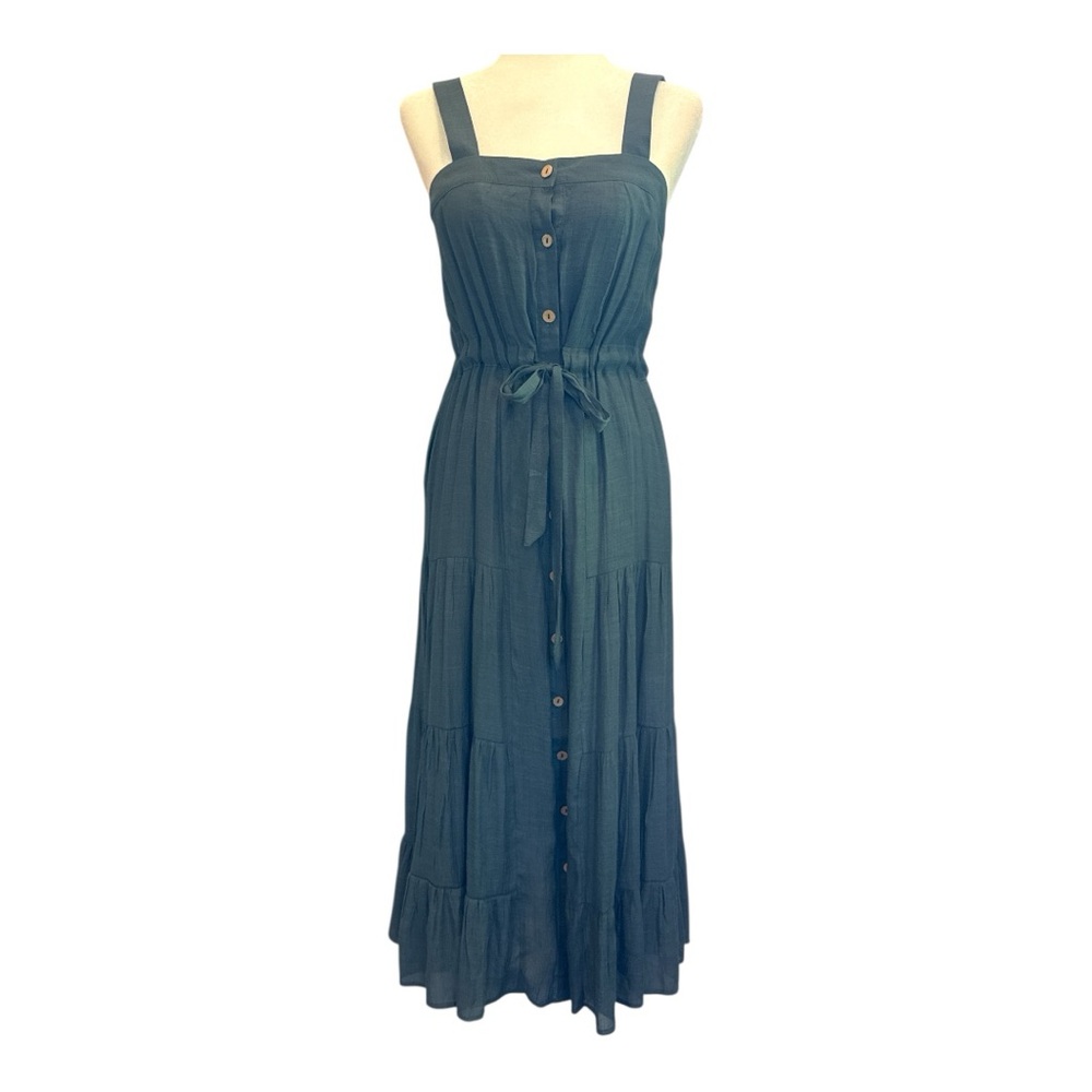 NWT Listicle Midi Dress Teal Green Tiered Drawstring Waist Size S Pockets Lined